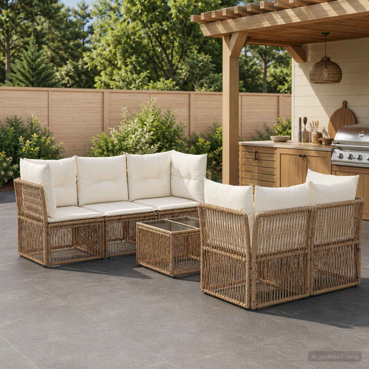 vidaXL Garden Bench Set 6 pcs Black poly rattan