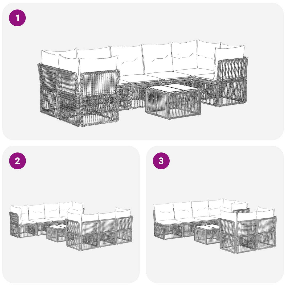 vidaXL Garden Sofa Set 8 pcs Black poly rattan
