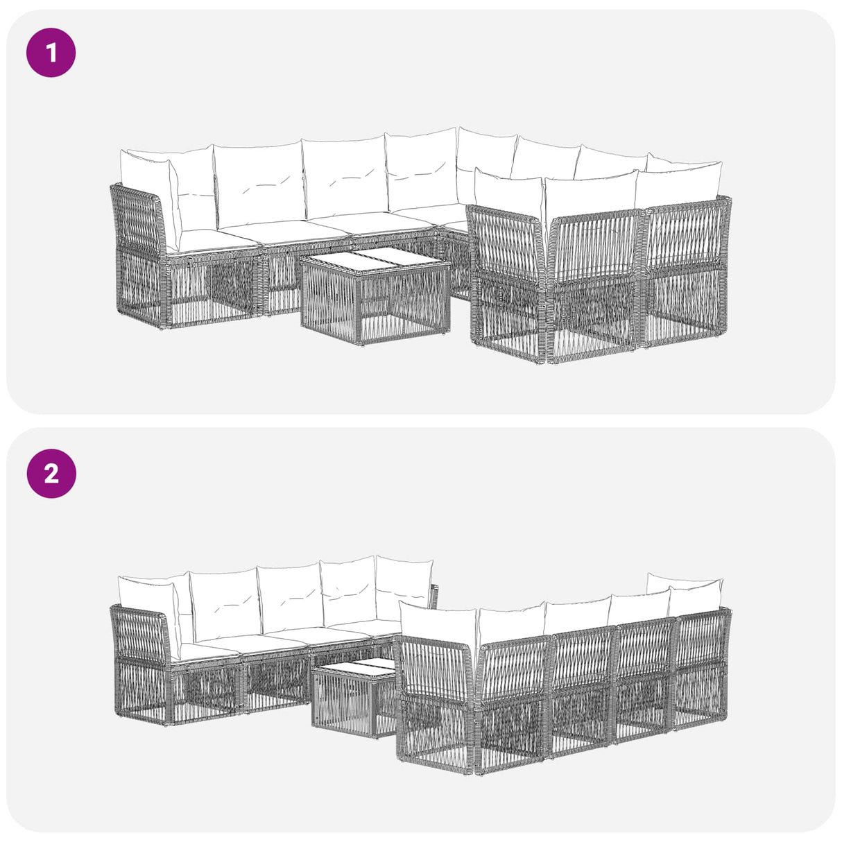vidaXL Tuinbank Set 9 st Zwart poly rattan
