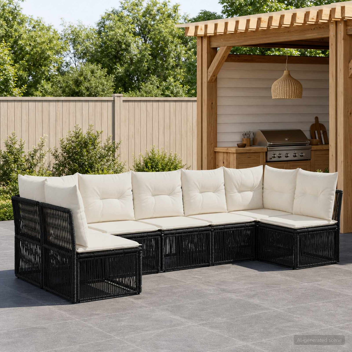 vidaXL Tuinbank Set 8 pcs Zwart poly rattan