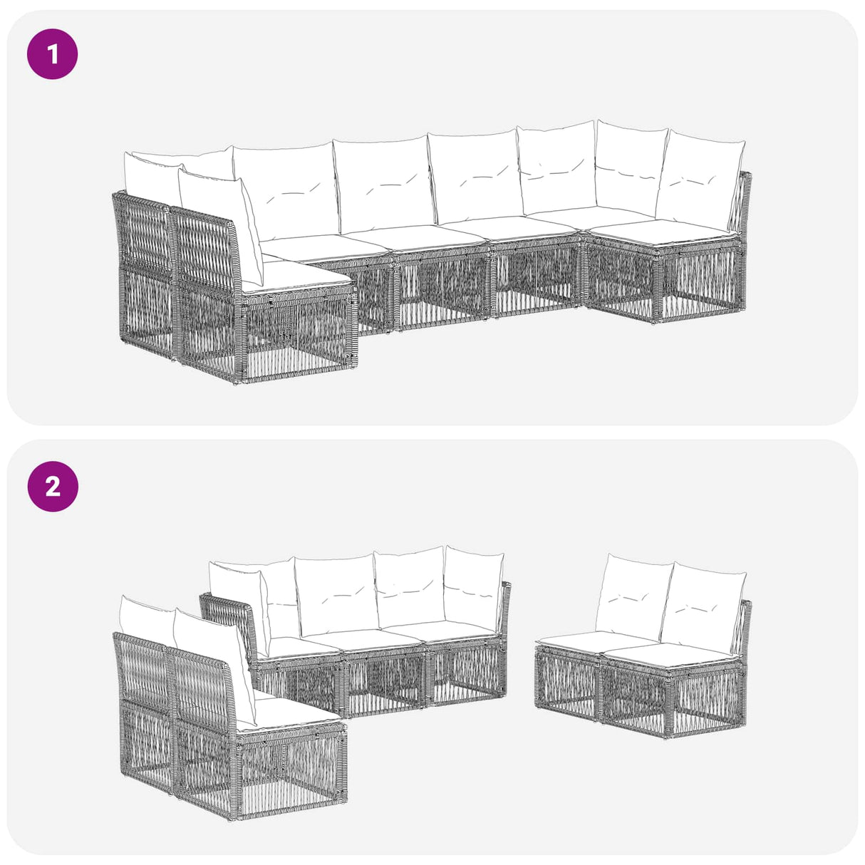 vidaXL Tuinbank Set 8 pcs Zwart poly rattan