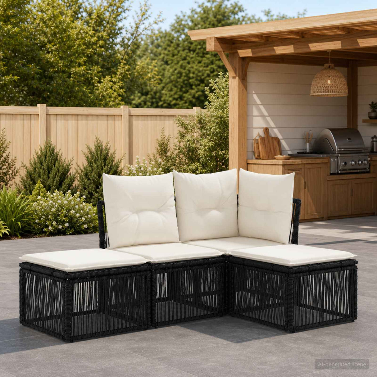 vidaXL Garden Lounge Set 5 Pieces Black Poly Rattan