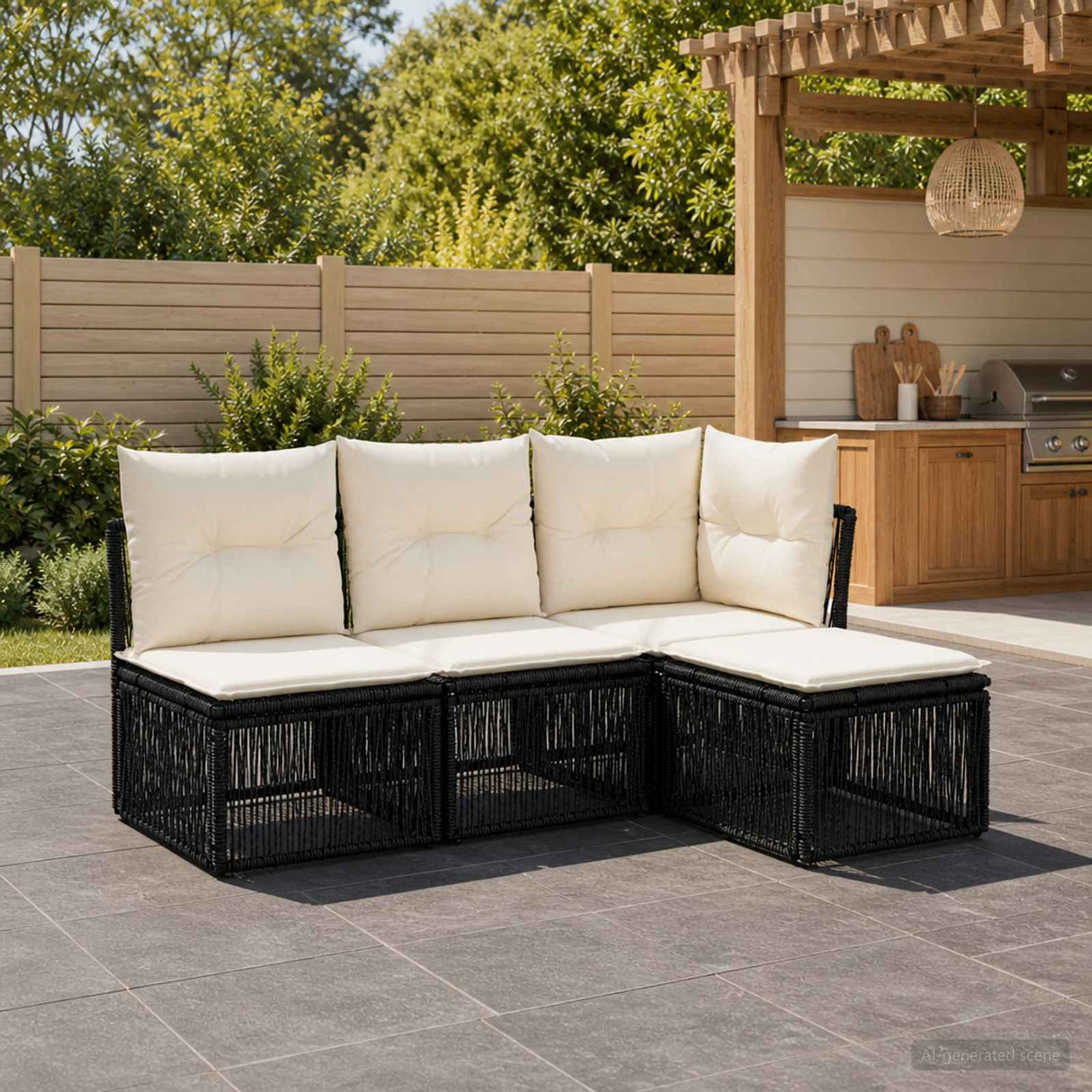 vidaXL Tuinbank Set 5 pcs Zwart poly rattan