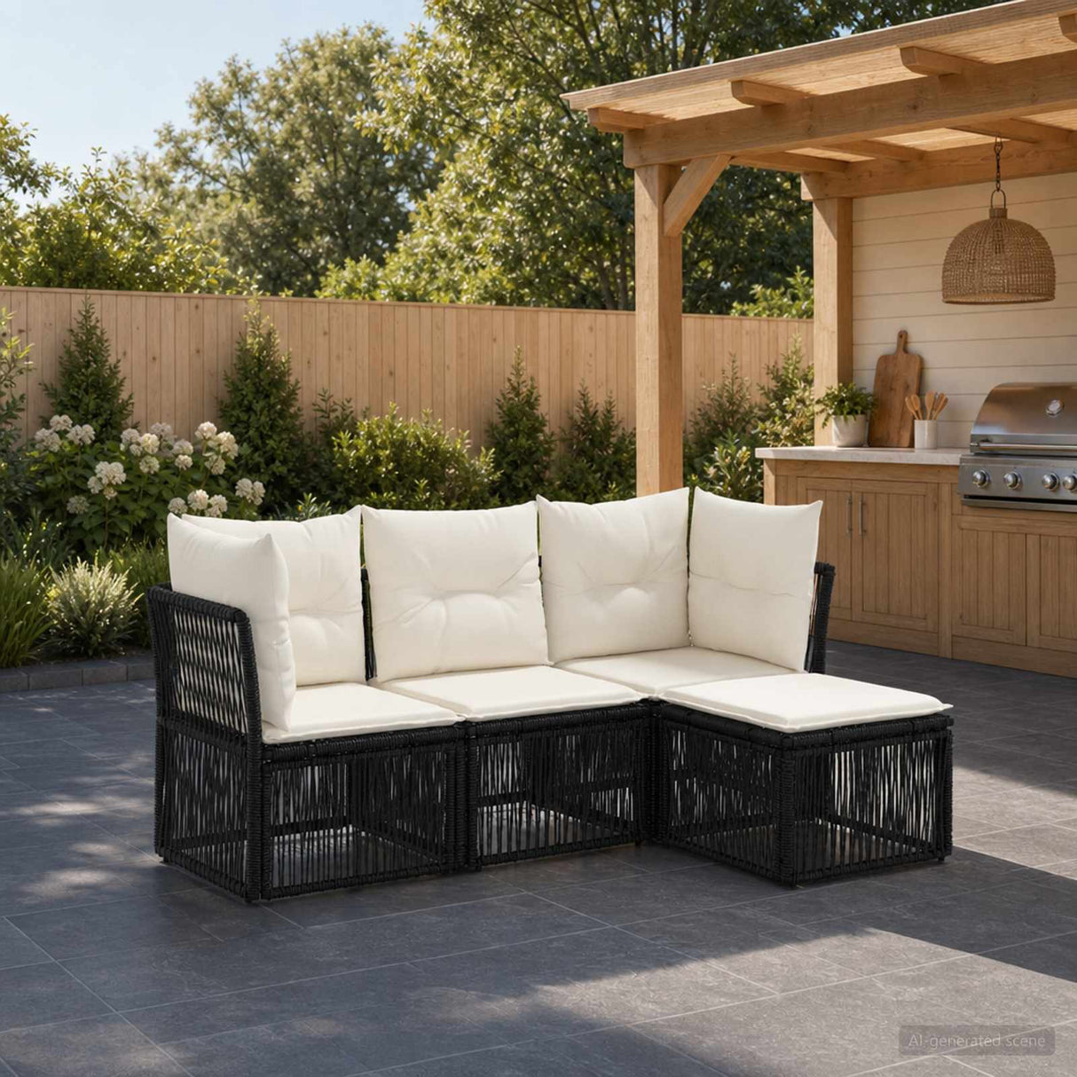 vidaXL Garden Bench Set 5 pcs Black poly rattan