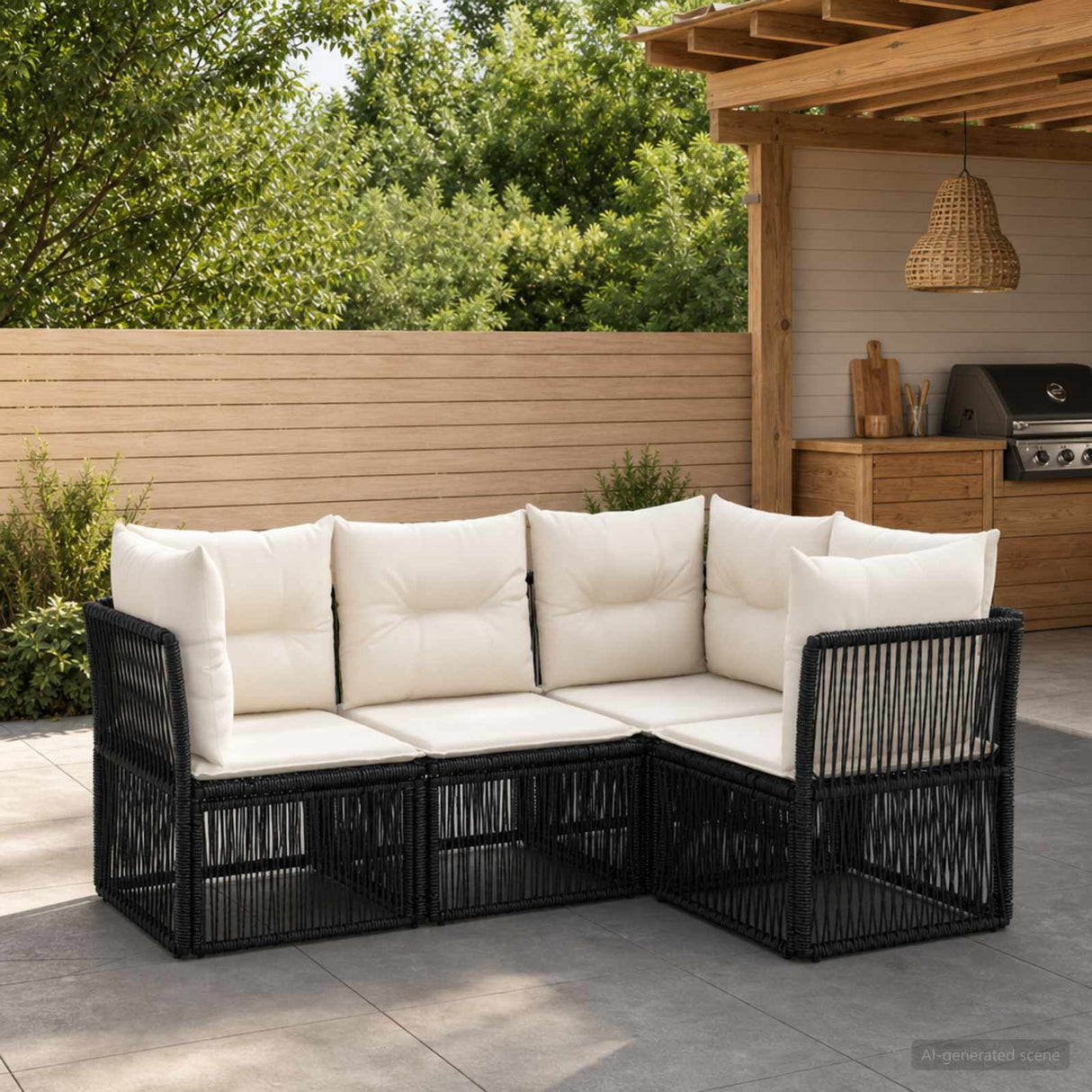 vidaXL Tuinbank Set 5 pcs Zwart poly rattan