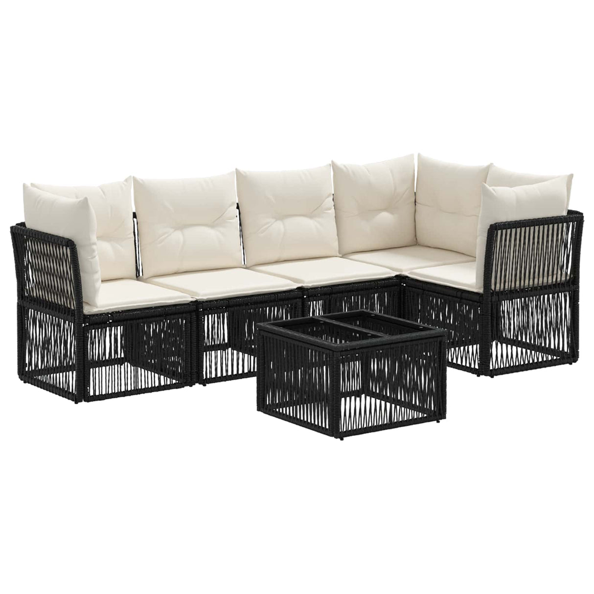 vidaXL Tuinbank Set 6 pcs Zwart poly rattan