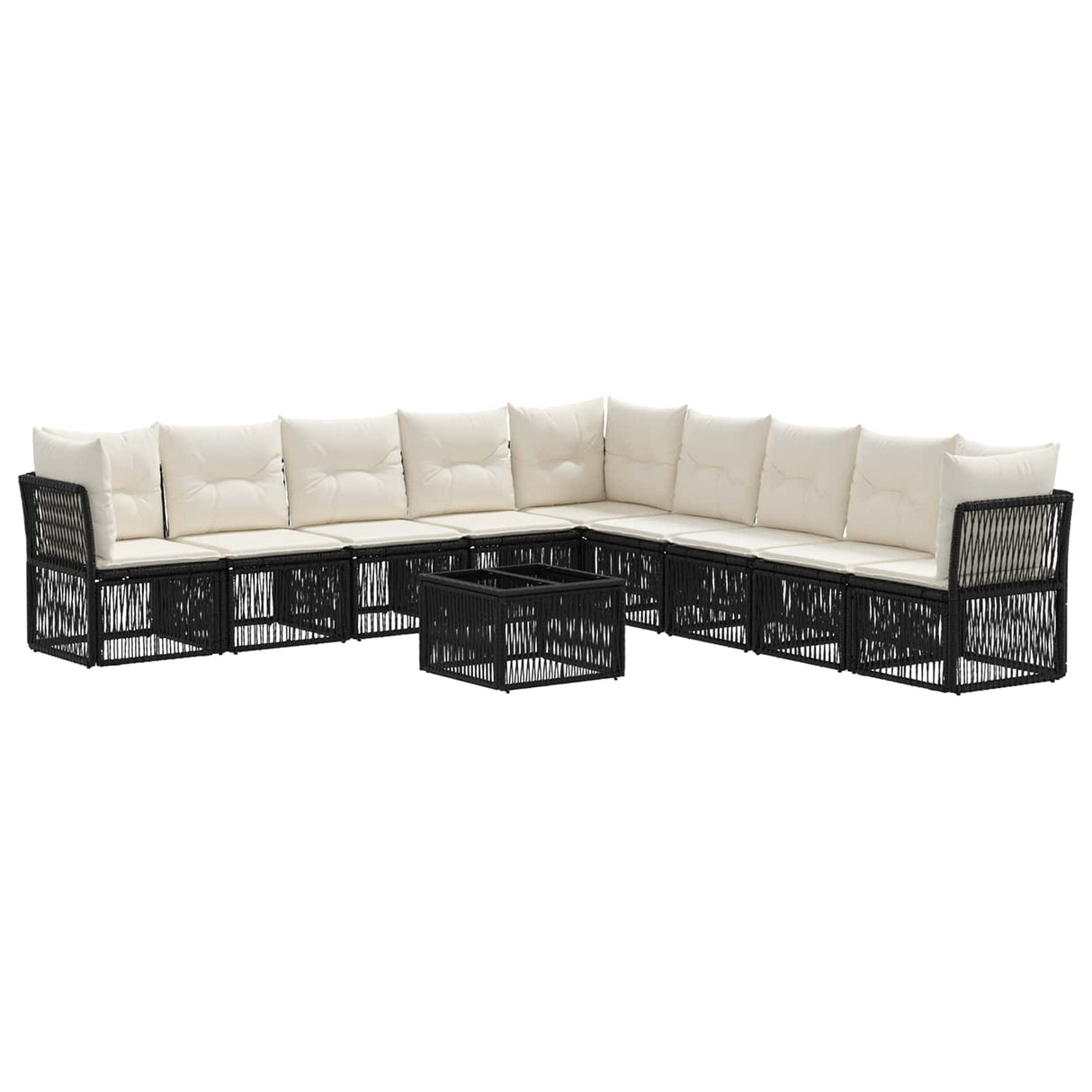 vidaXL Tuinbank Set 10 pcs Zwart poly rattan