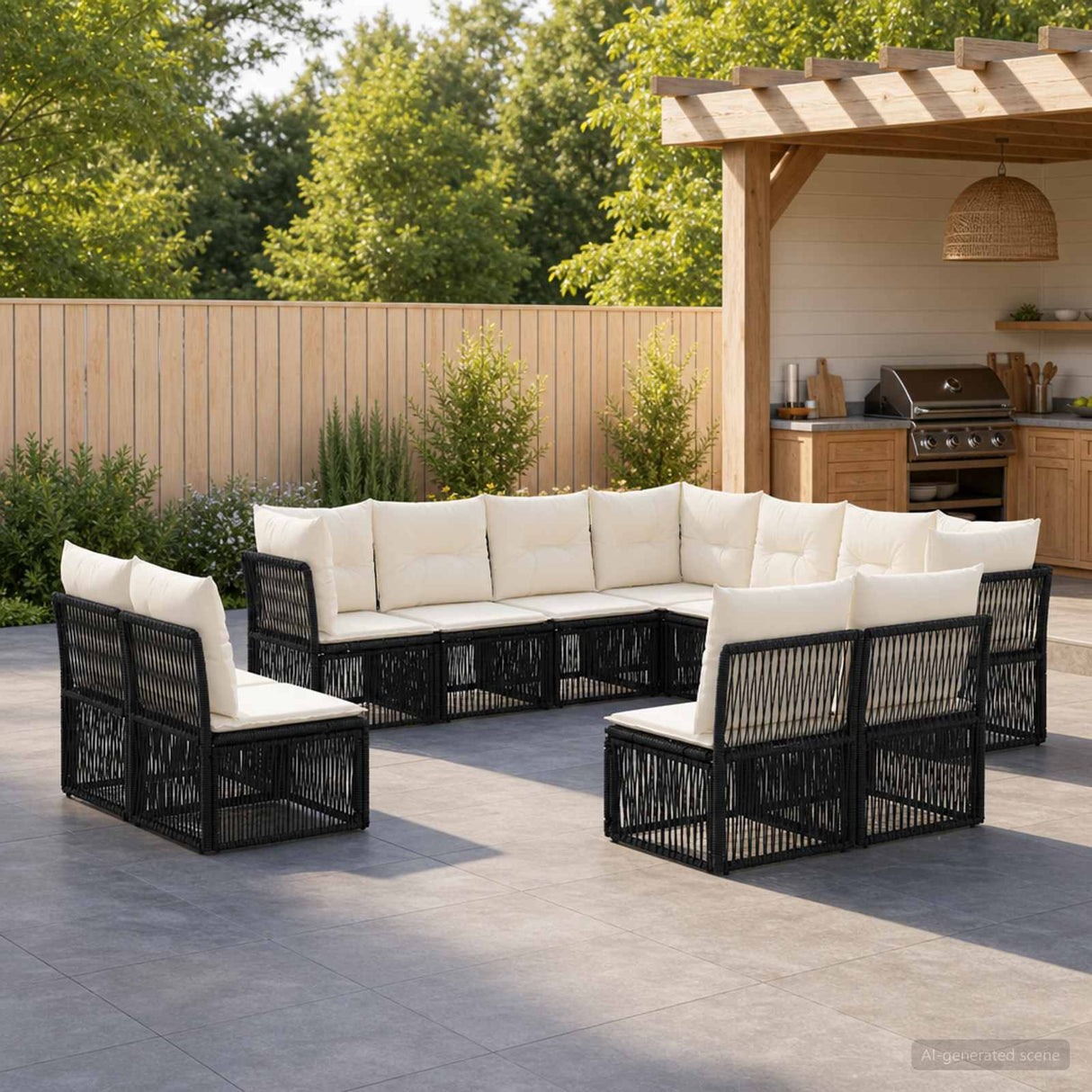 vidaXL Tuinbank Set 12 pcs Zwart poly rattan