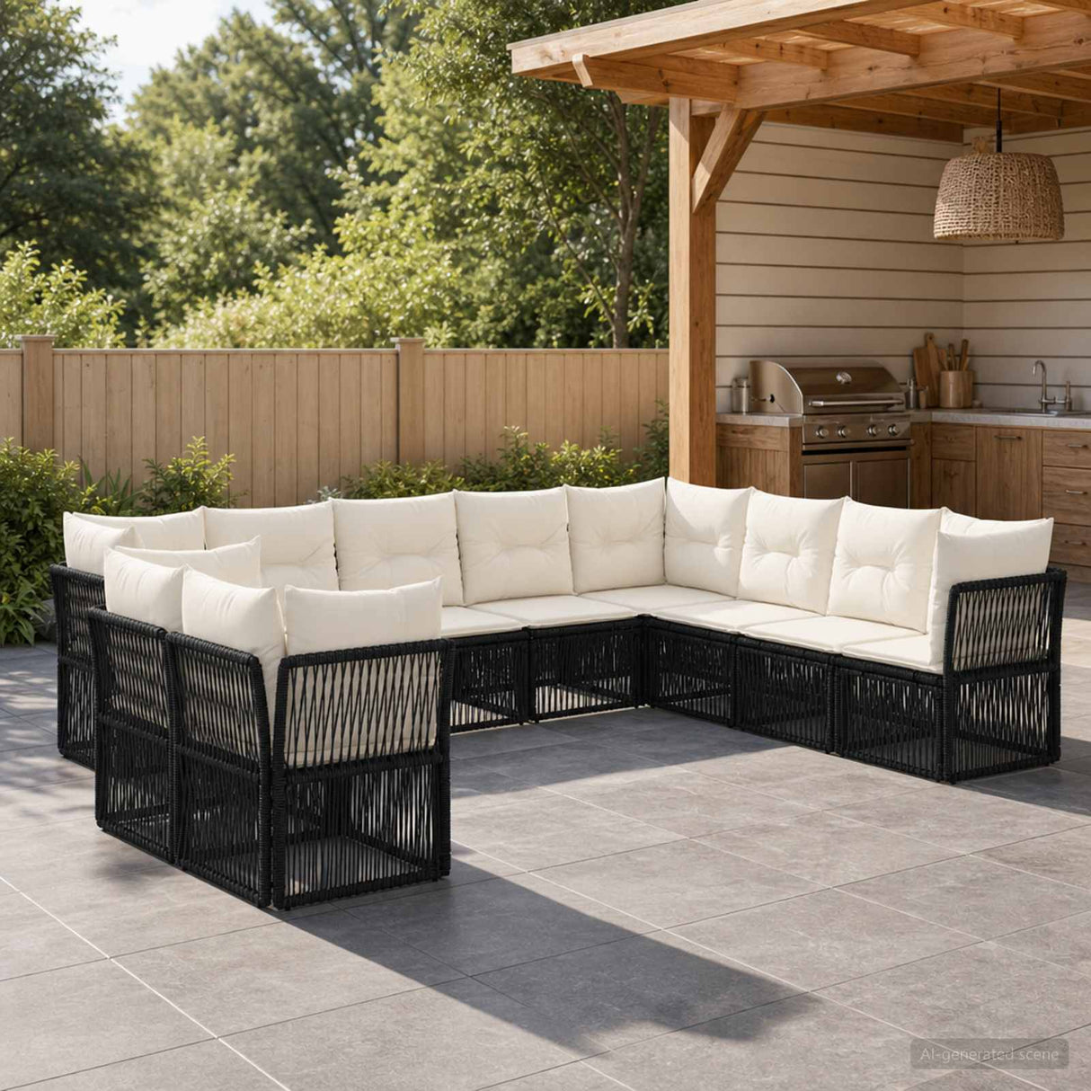 vidaXL Tuinbank Set 11 pcs Zwart poly rattan