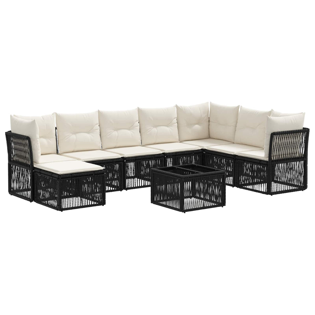 vidaXL Tuinbank Set 9 pcs Zwart poly rattan