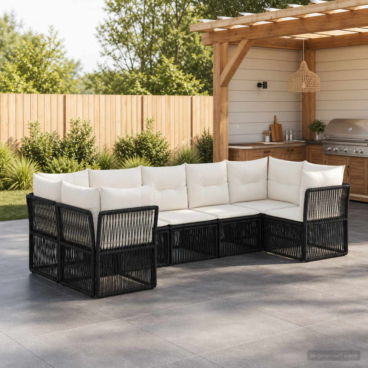 vidaXL Garden Sofa Set 7 pcs 7-Seater Black poly rattan