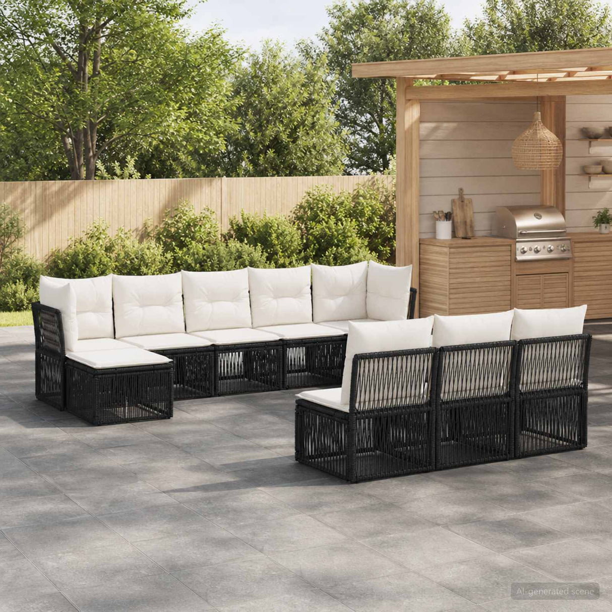 vidaXL Garden Lounge Set 11 pcs Black poly rattan