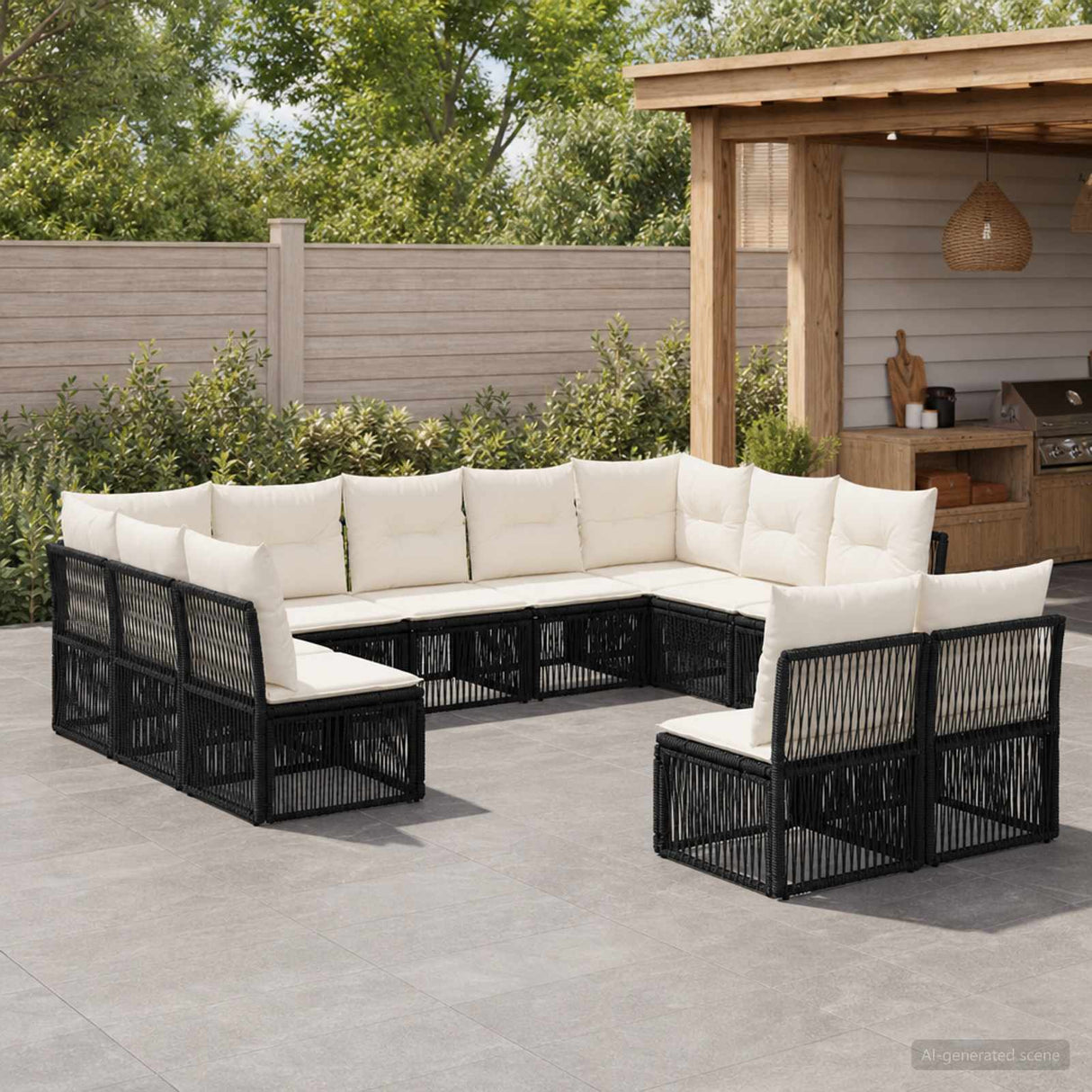 vidaXL Tuinbank Set 12 pcs Zwart poly rattan