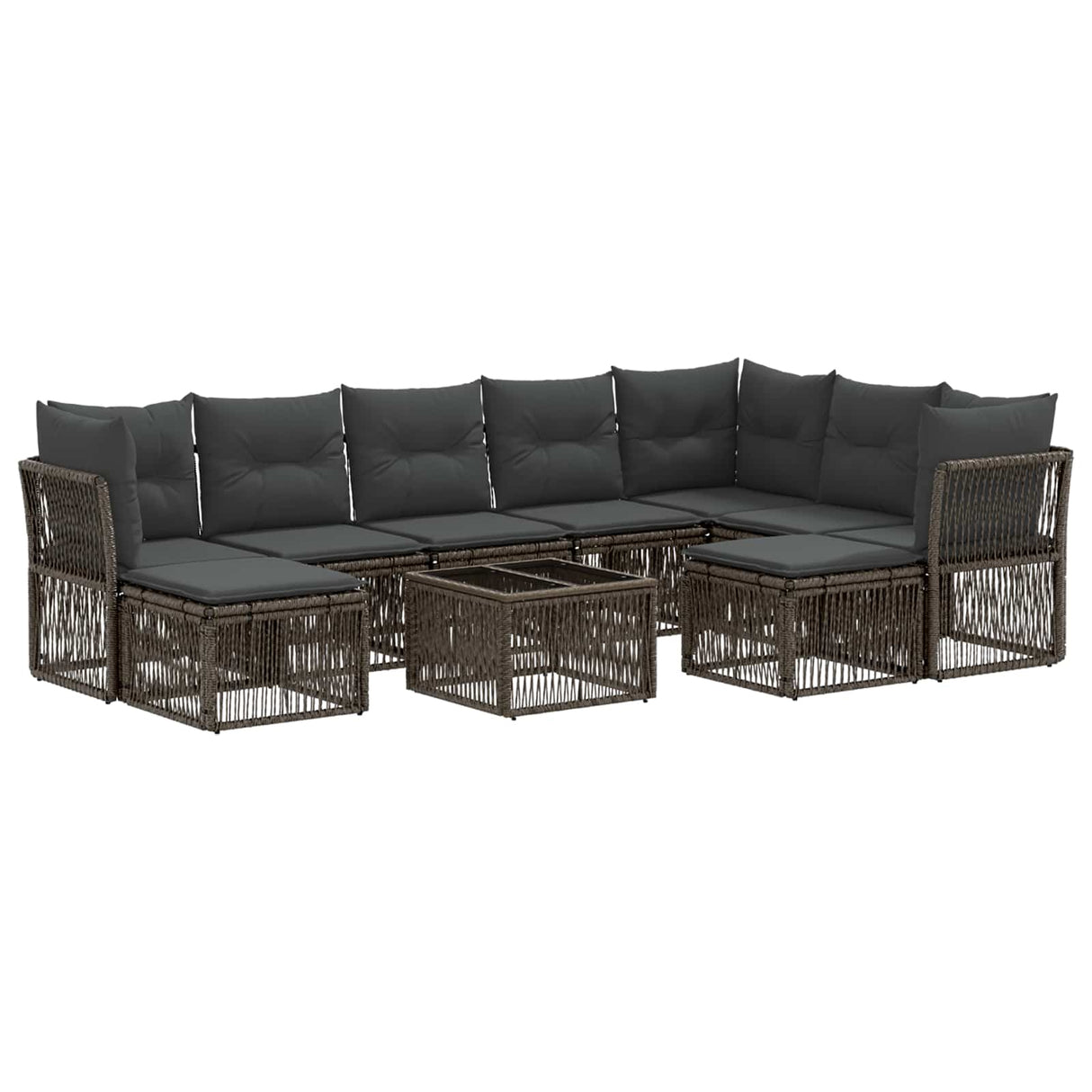 vidaXL Tuinbank Set 10 pcs Zwart poly rattan
