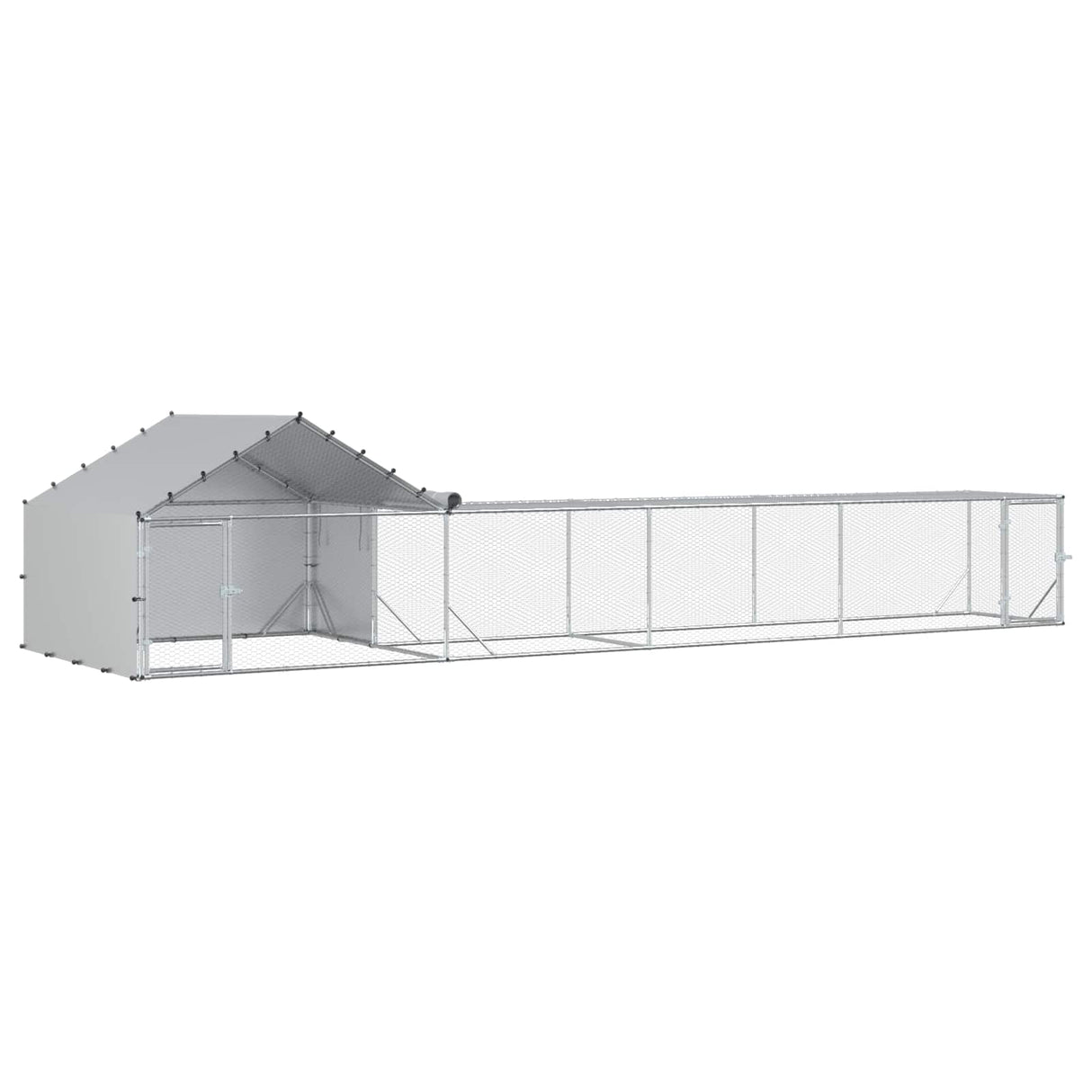 vidaXL Chicken Coop with Roof and Run 2 pcs silver 7 x 2 x 1.5 m