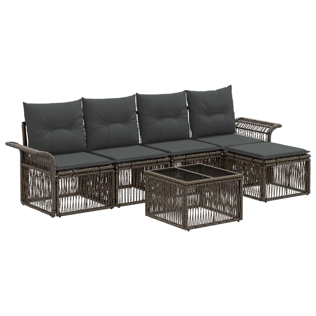 vidaXL Tuinbank Set 6 pcs Zwart poly rattan