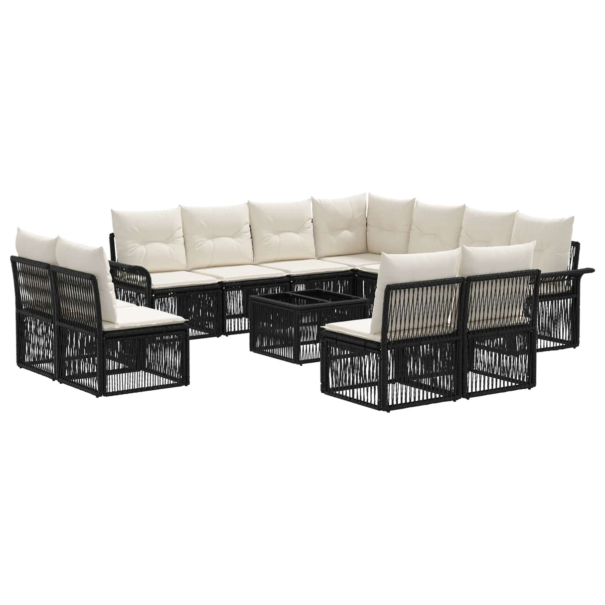 vidaXL Tuinbank Set 12 pcs Zwart poly rattan