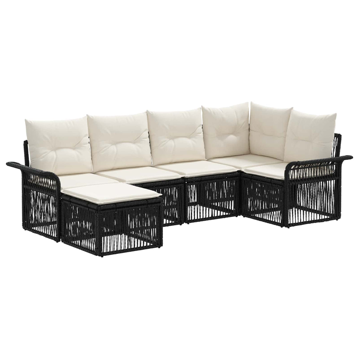 vidaXL Tuinbank Set 7 pcs Zwart poly rattan