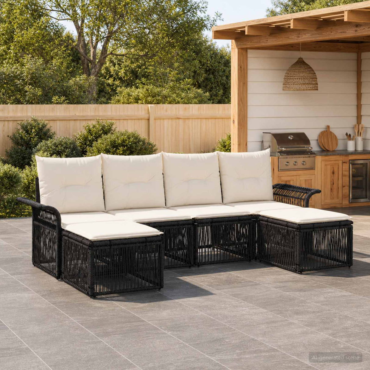 vidaXL Tuinbank Set 7 pcs Zwart poly rattan