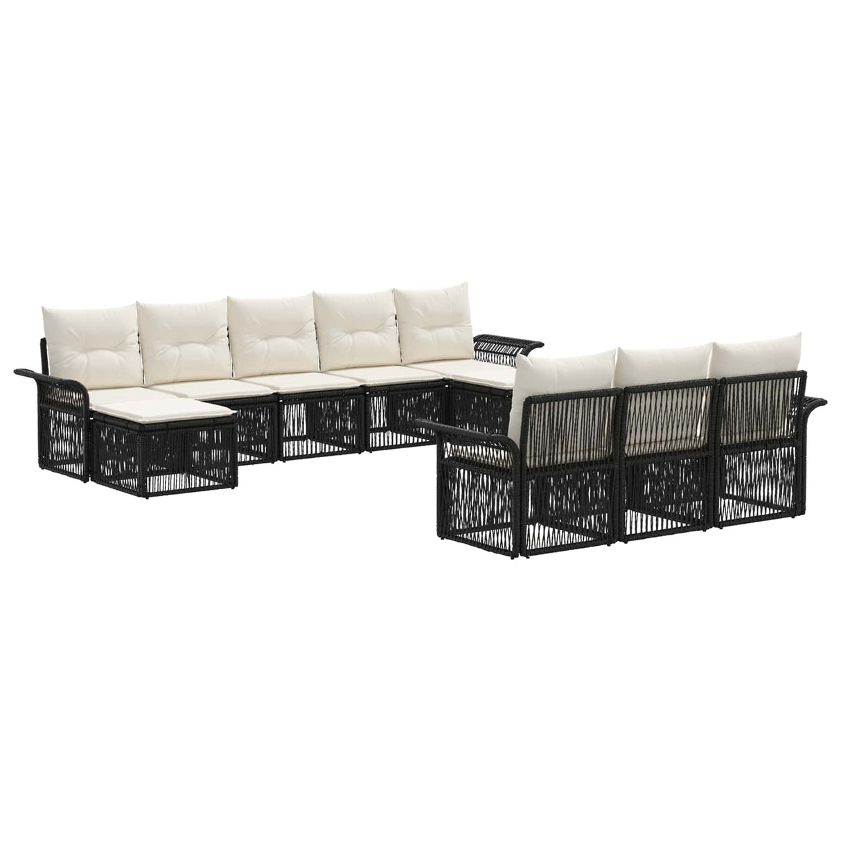 vidaXL Tuinbank Set 11 pcs Zwart poly rattan
