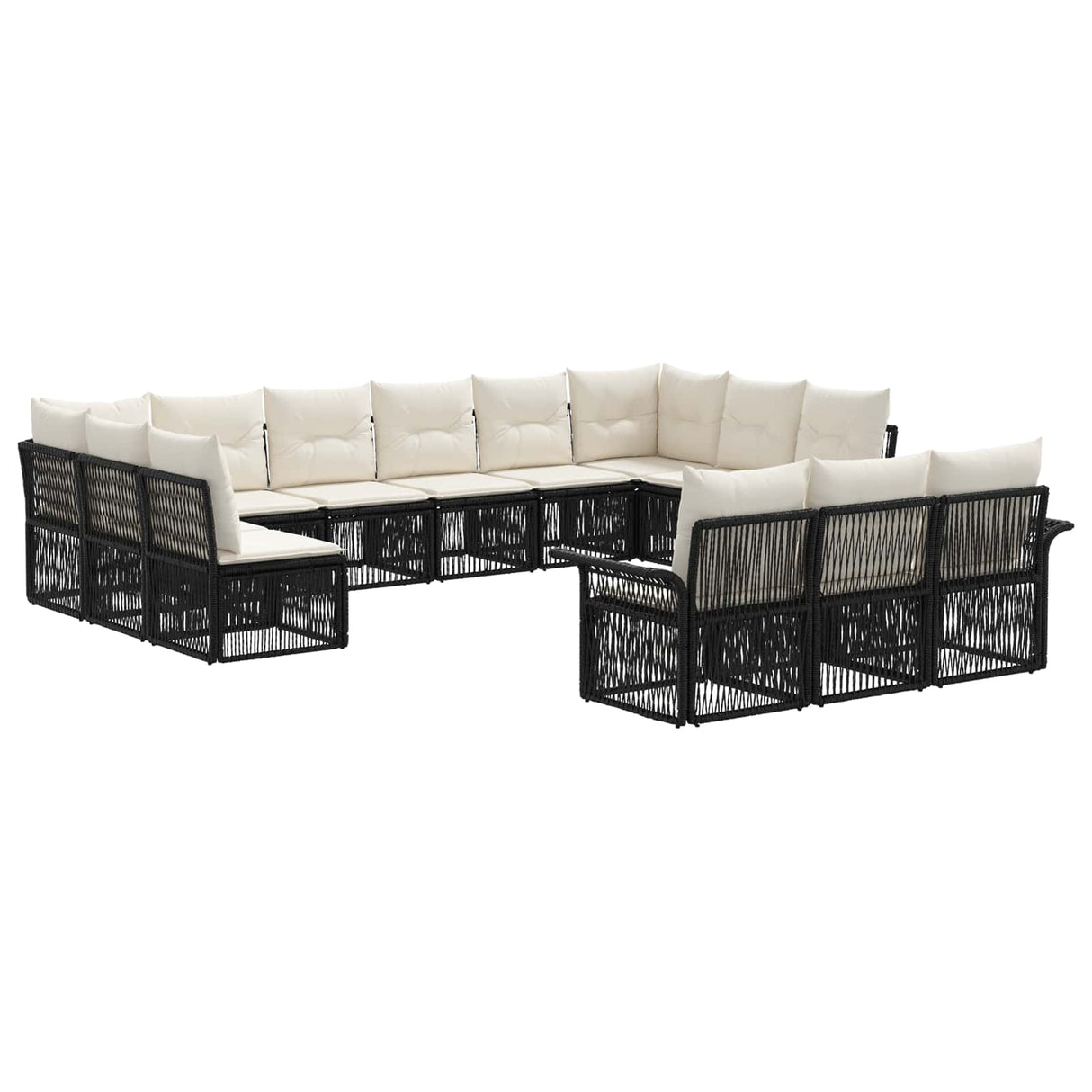 vidaXL Tuinbank Set 14 pcs Zwart poly rattan