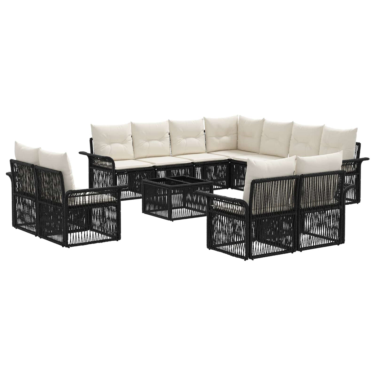 vidaXL Tuinbank Set 12 pcs Zwart en Crème Wit poly rattan