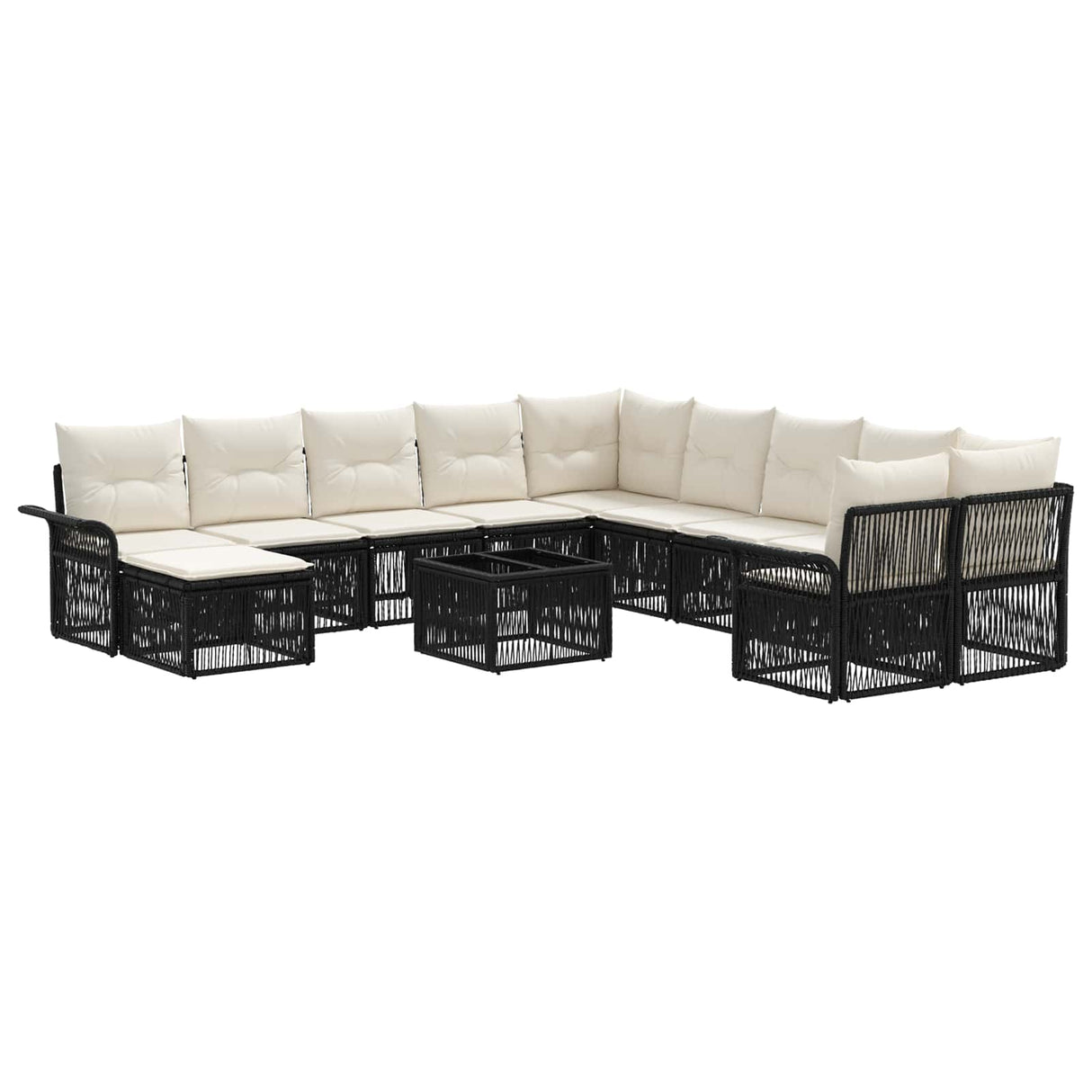 vidaXL Tuinbank Set 12 pcs Zwart en Crème Wit poly rattan