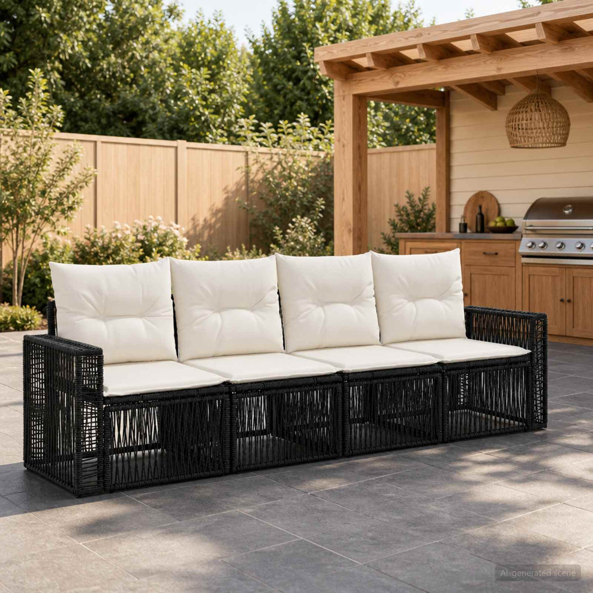 vidaXL Garden Lounge Set 5 Pieces Black and Cream White Poly Rattan