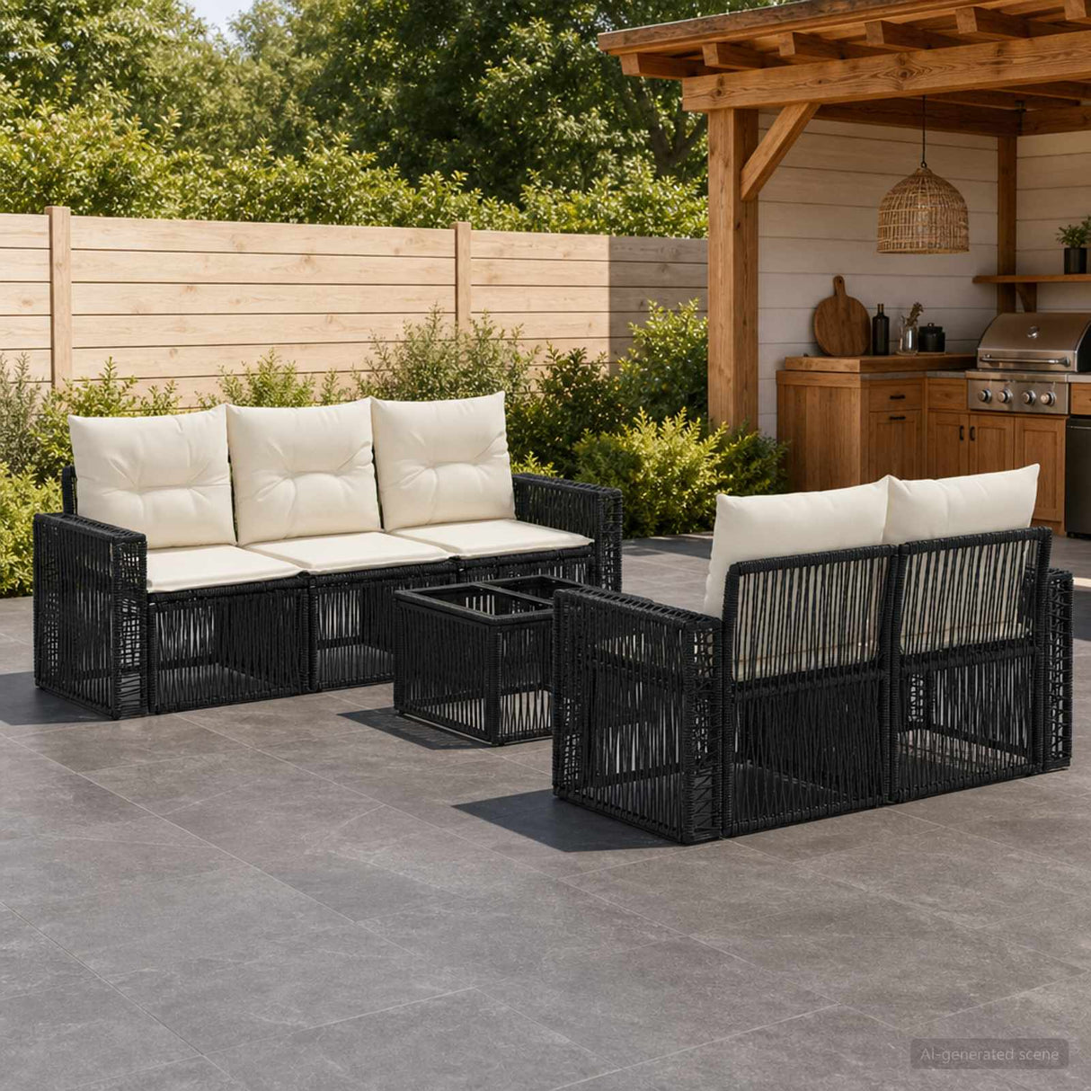 vidaXL Garden Bench Set 6 pcs Black Poly Rattan