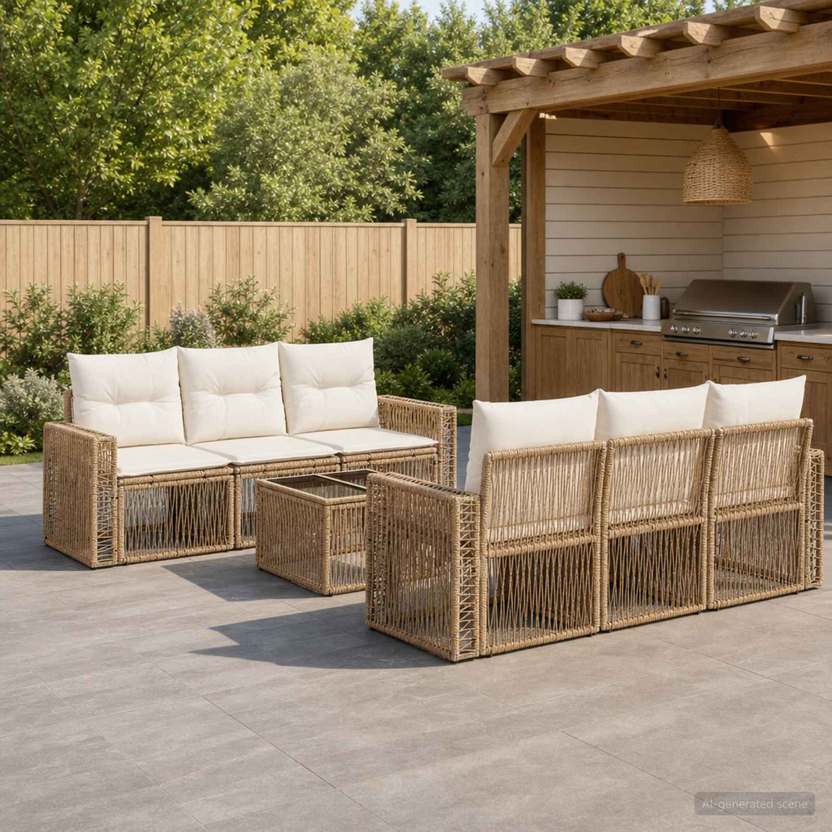 vidaXL Garden Lounge Set 7 pcs Black poly rattan