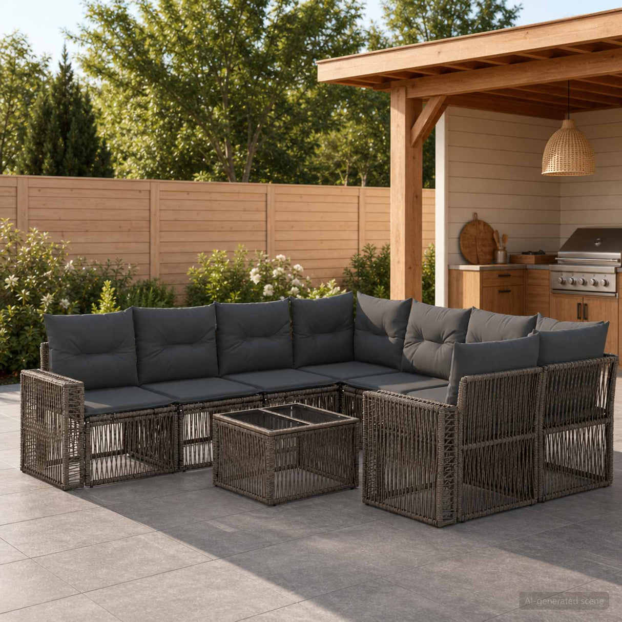 vidaXL Tuinbank Set 9 st Zwart poly rattan