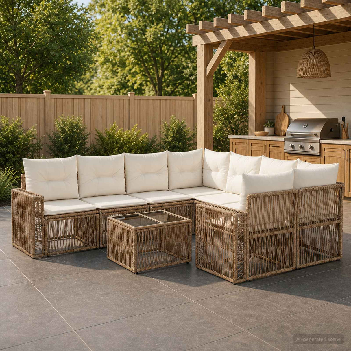 vidaXL Tuinbank Set 9 st Zwart poly rattan