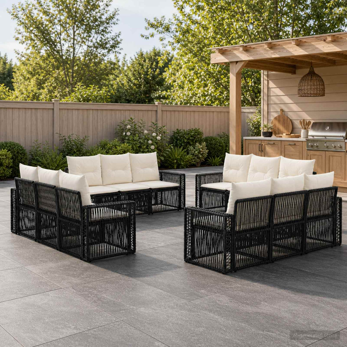 vidaXL Garden Sofa Set 13 pcs Black and Cream White Poly Rattan