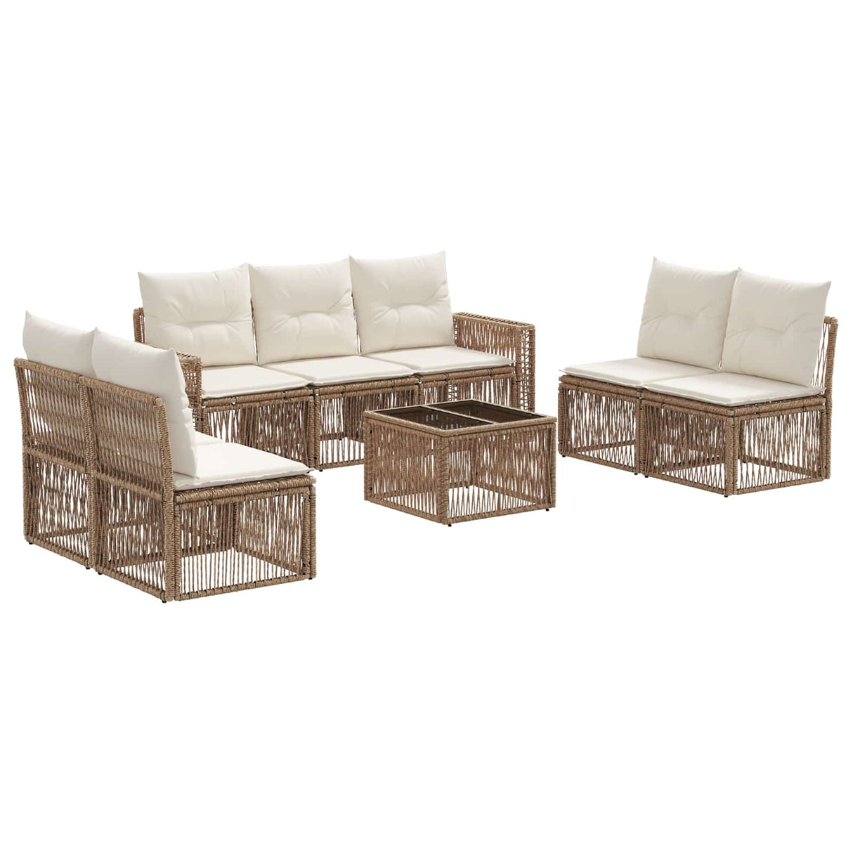 vidaXL Tuinbank Set 8 pcs Zwart en Crème Wit poly rattan