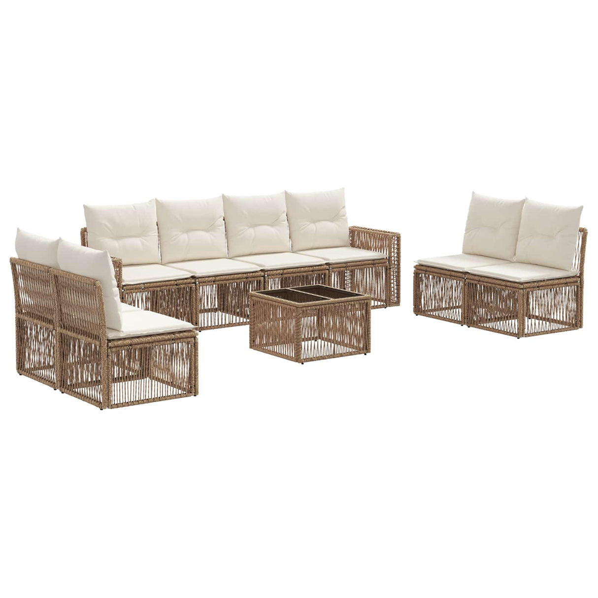 vidaXL Tuinbank Set 9 pcs Zwart en Crème Wit poly rattan