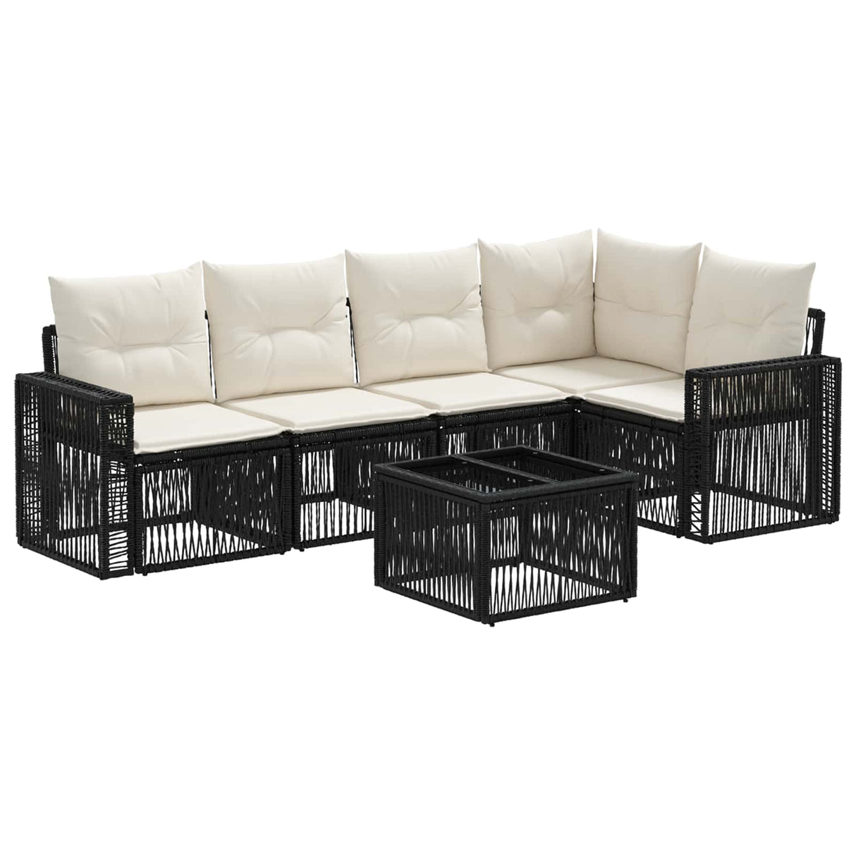 vidaXL Tuinbank Set 6 pcs Zwart en Crème Wit poly rattan