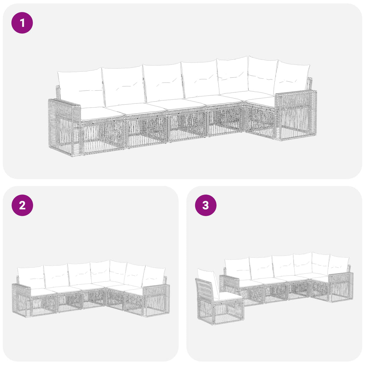 vidaXL Tuinbank Set 7 pcs Zwart en Crème Wit poly rattan
