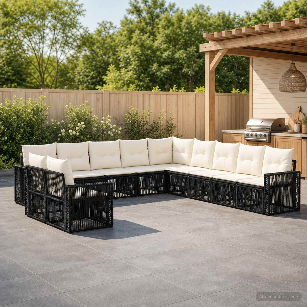 vidaXL Garden Sofa Set 12 pcs Black and Cream White poly rattan
