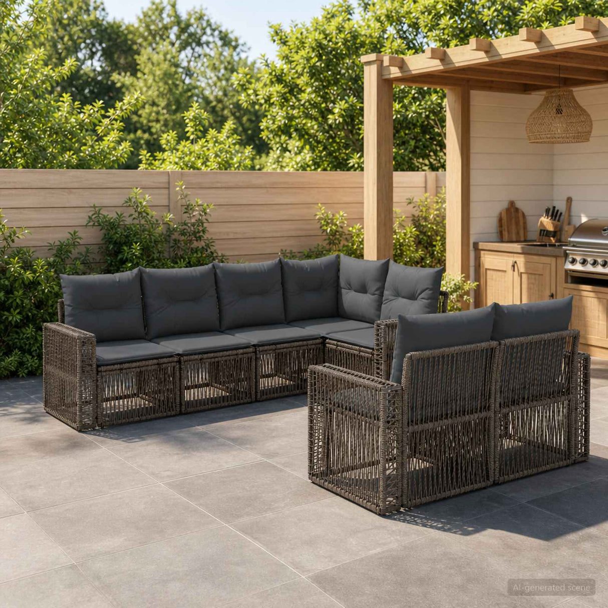 vidaXL Tuinbank Set 7 st 7-Aantal zitplaatsen Zwart en Crème Wit