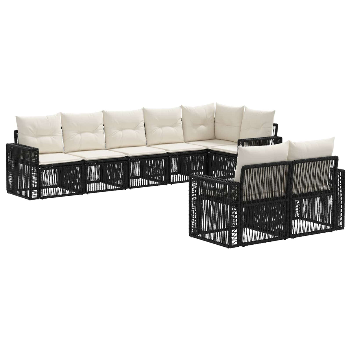 vidaXL Tuinbank Set 9 pcs Zwart en Crème Wit poly rattan