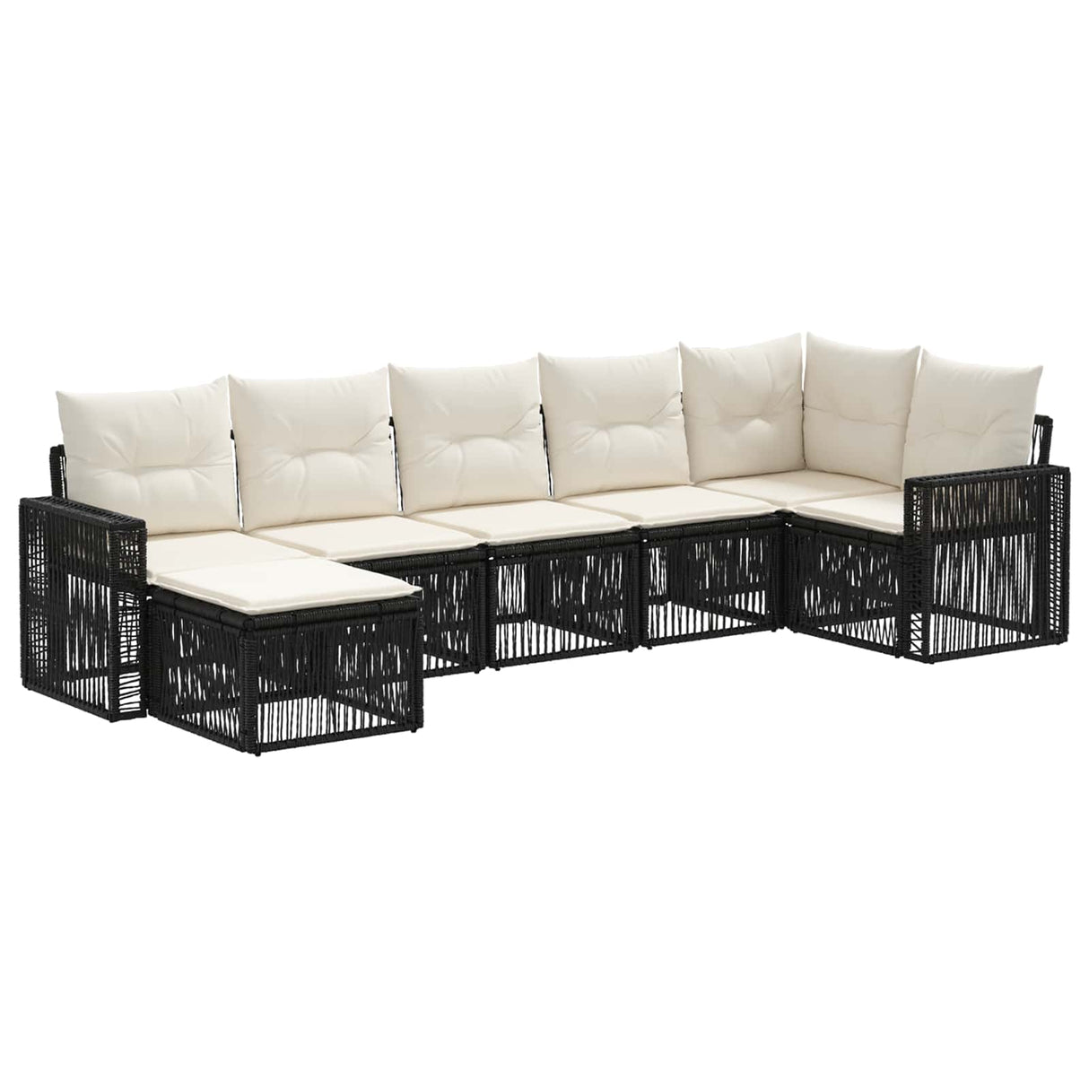 vidaXL Tuinbank Set 8 pcs Zwart en Crème Wit poly rattan