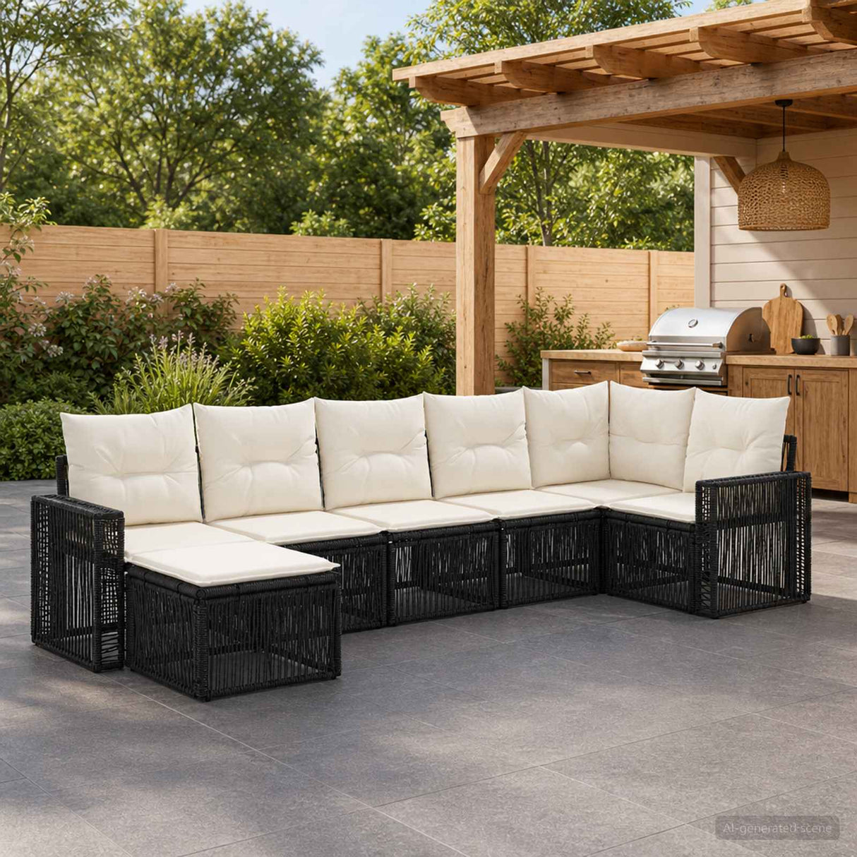 vidaXL Tuinbank Set 8 pcs Zwart en Crème Wit poly rattan