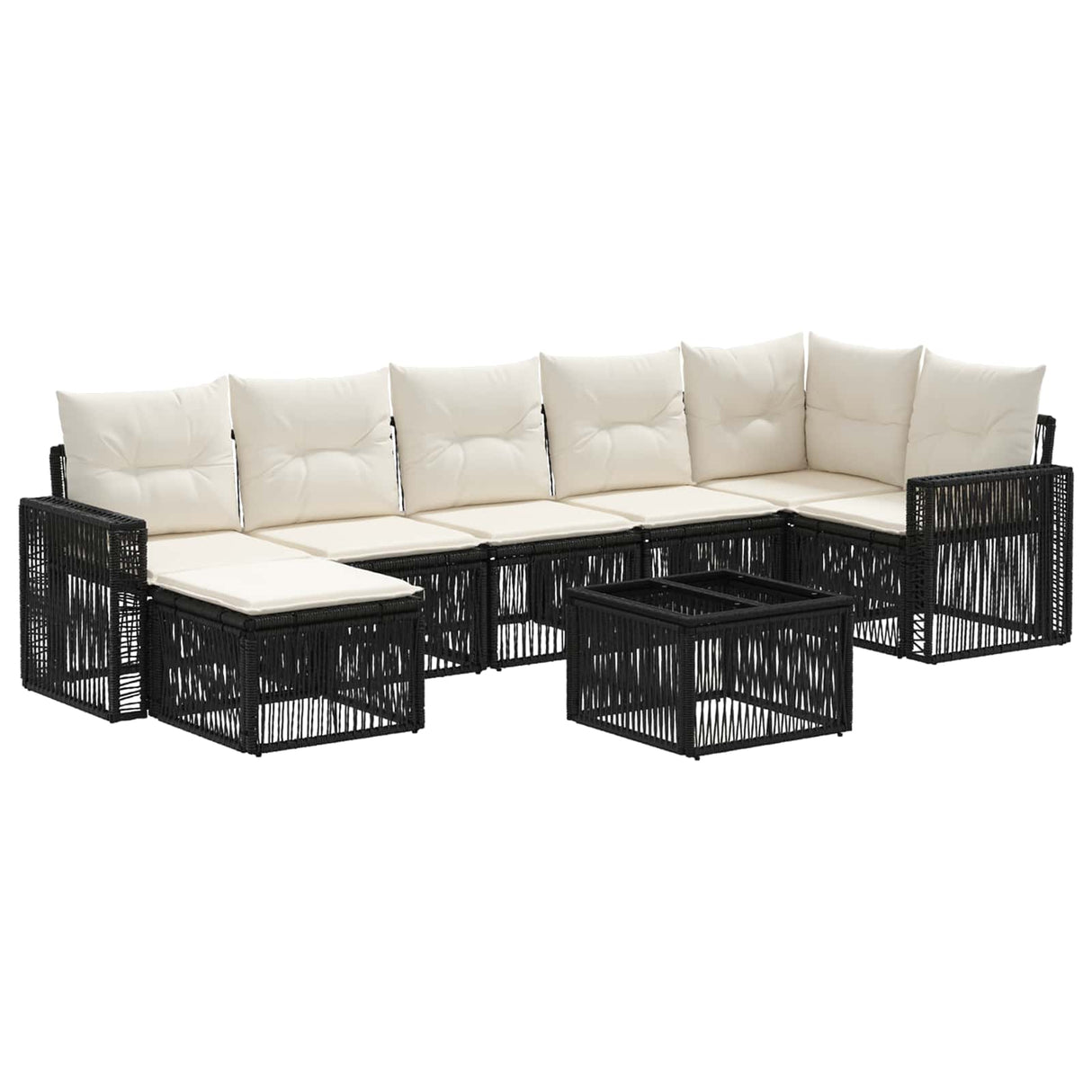 vidaXL Tuinbank Set 8 pcs Zwart en Crème Wit poly rattan