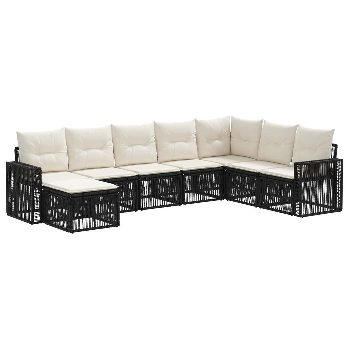 vidaXL Tuinbank Set 9 pcs Zwart en Crème Wit poly rattan