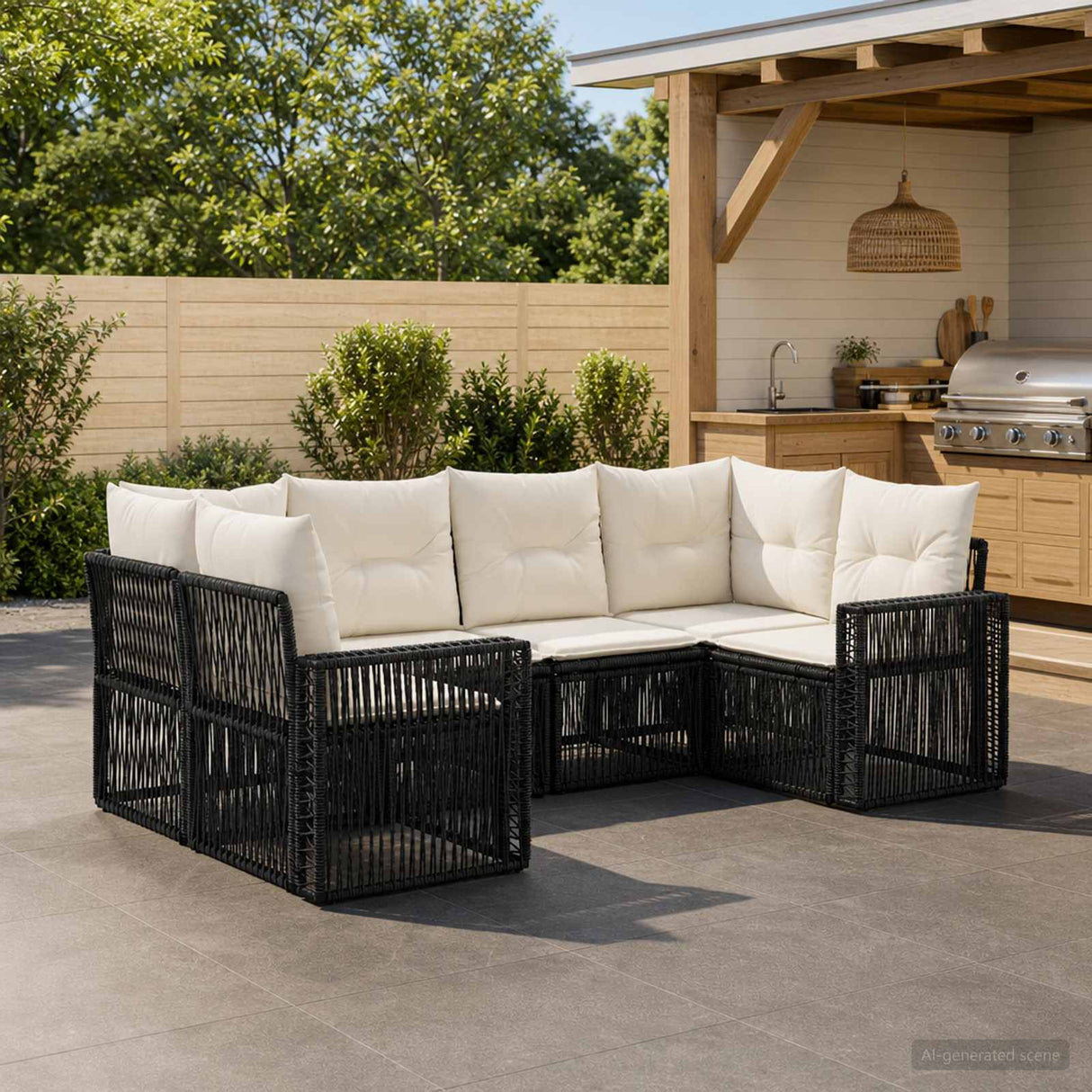 vidaXL Tuinbank Set 6 st 6-Aantal zitplaatsen Zwart en Crème Wit