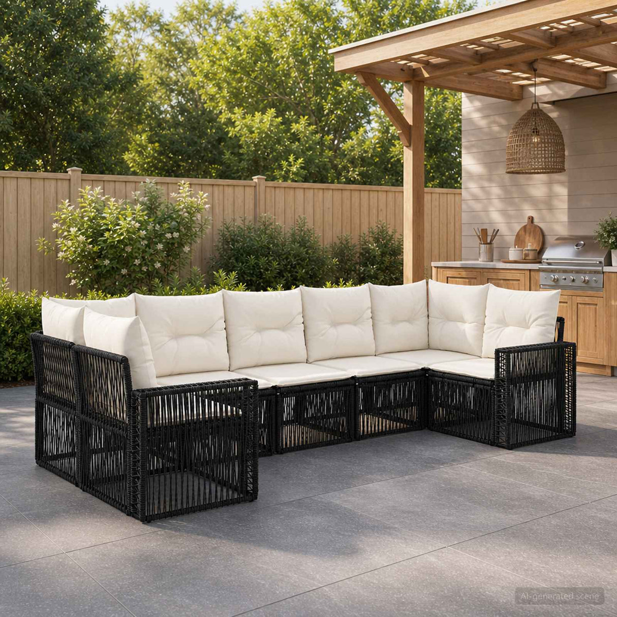 vidaXL Tuinbank Set 7 st 7-Aantal zitplaatsen Zwart en Crème Wit