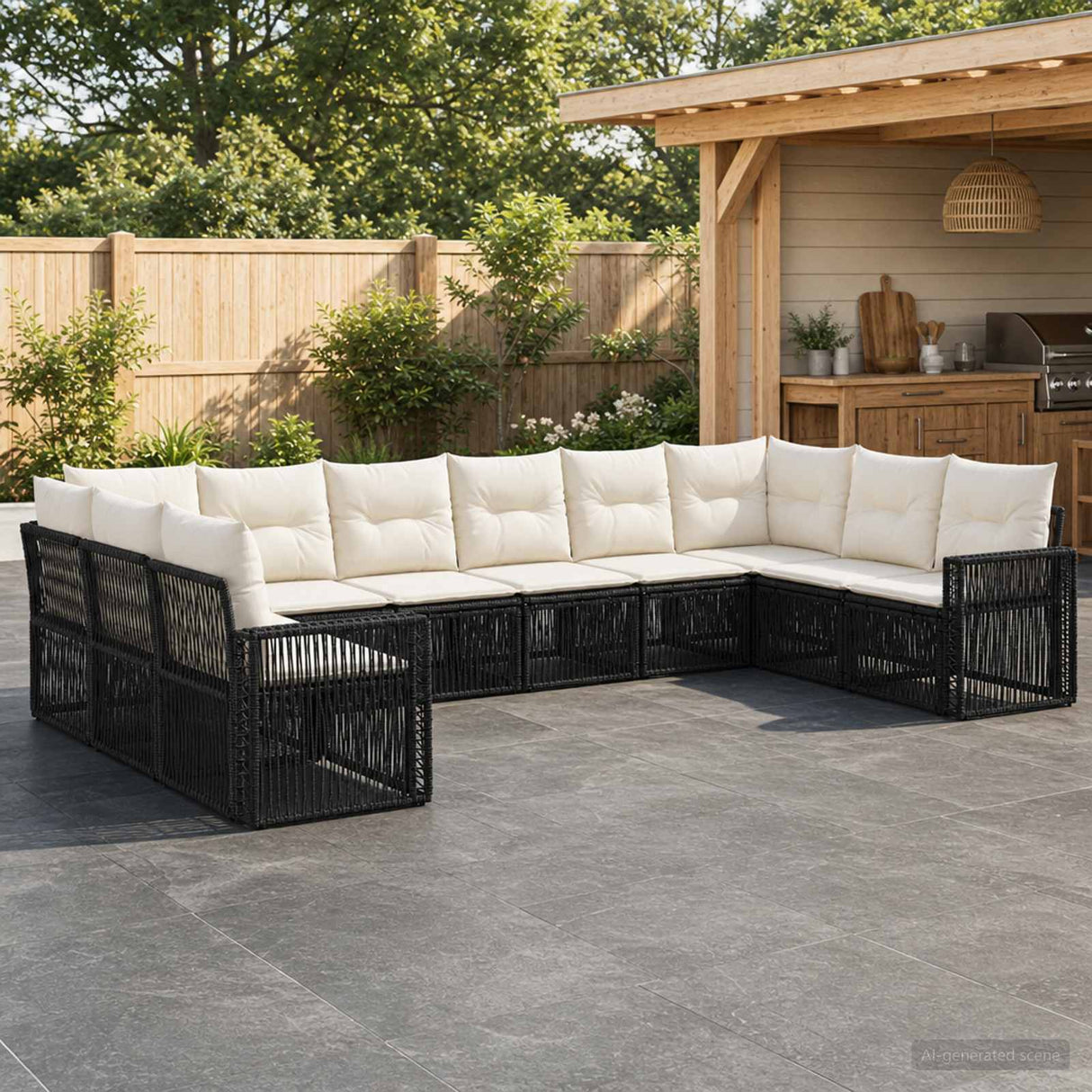 vidaXL Garden Lounge Set 11 pcs Black and Cream White Poly Rattan