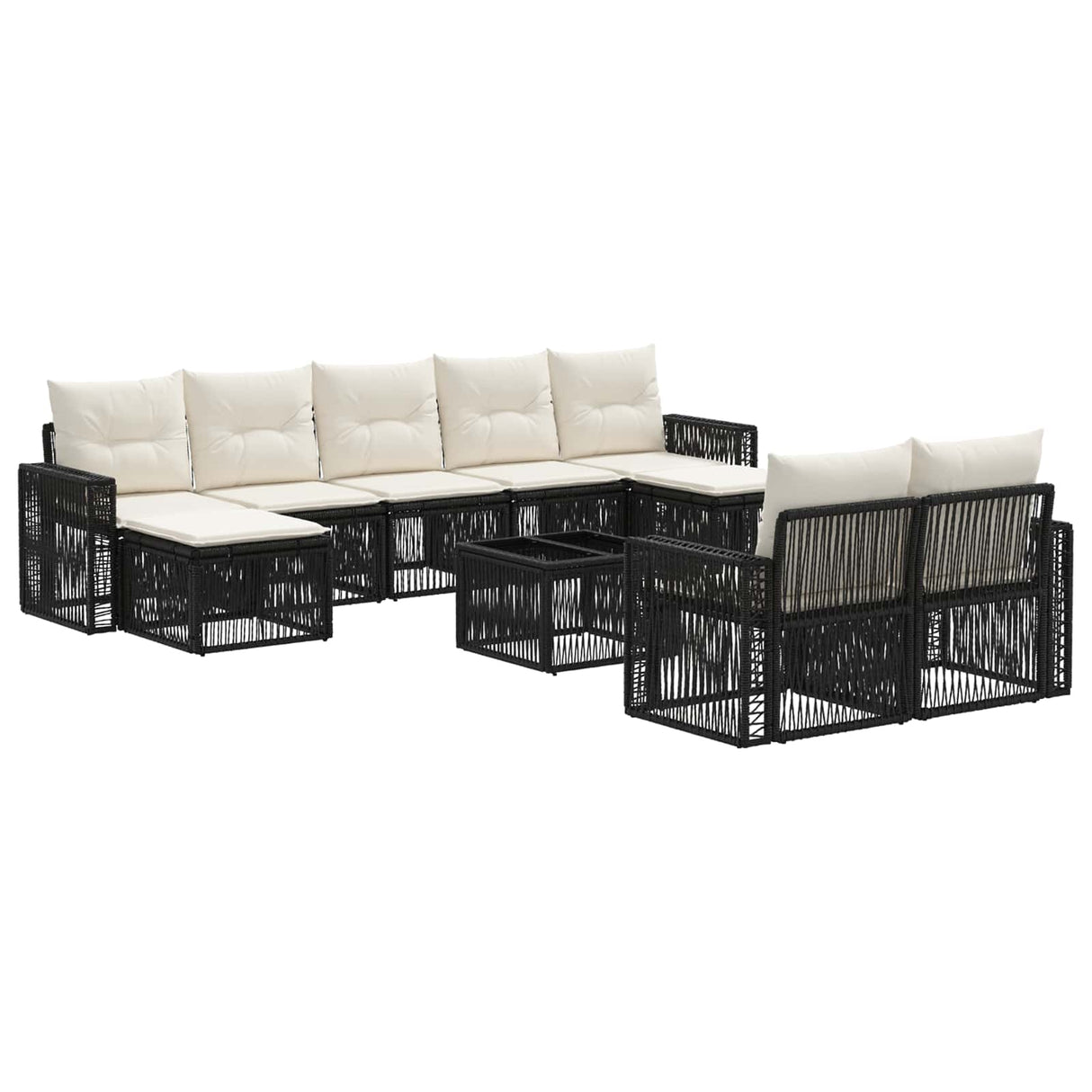 vidaXL Tuinbank Set 10 pcs Zwart en Crème Wit poly rattan