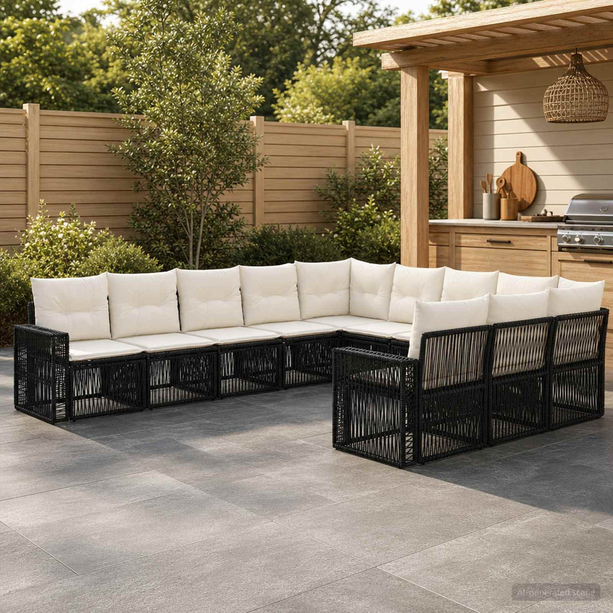 vidaXL Tuinbank Set 12 pcs Zwart en Crème Wit poly rattan