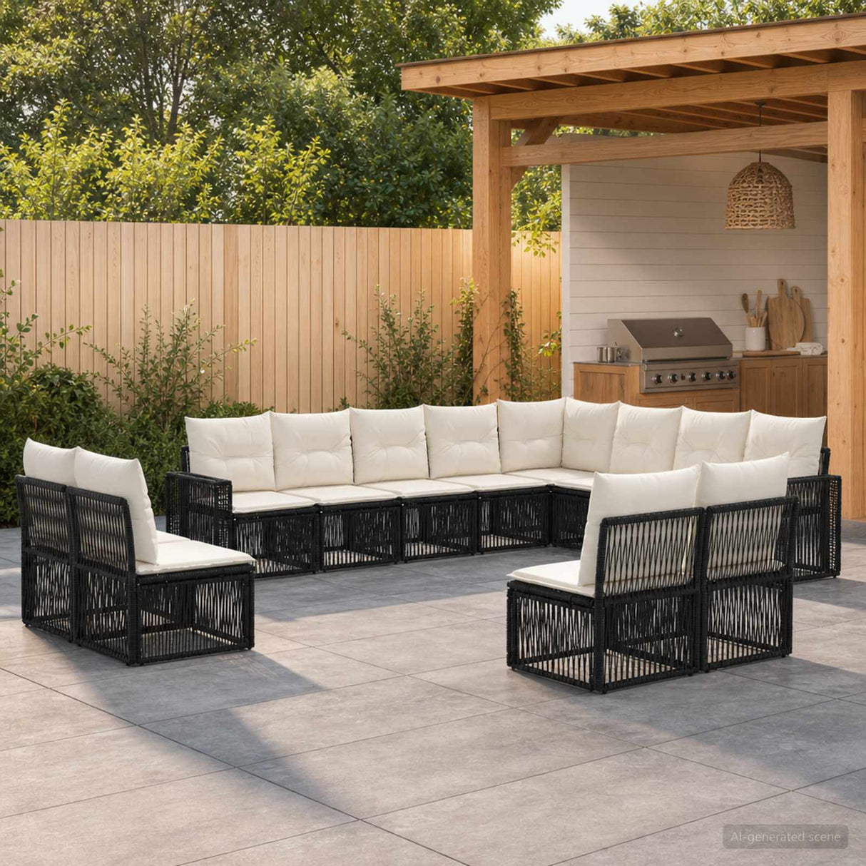 vidaXL Tuinbank Set 13 pcs Zwart en Crème Wit poly rattan